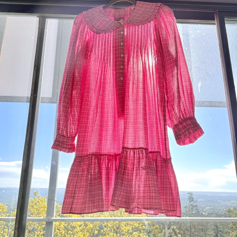💋SOLD💋✨🎪🌷DÔEN ‘ Madge’ Rosy St Germain Plaid Organic Cotton Nightgown Dress - Picture 4 of 15